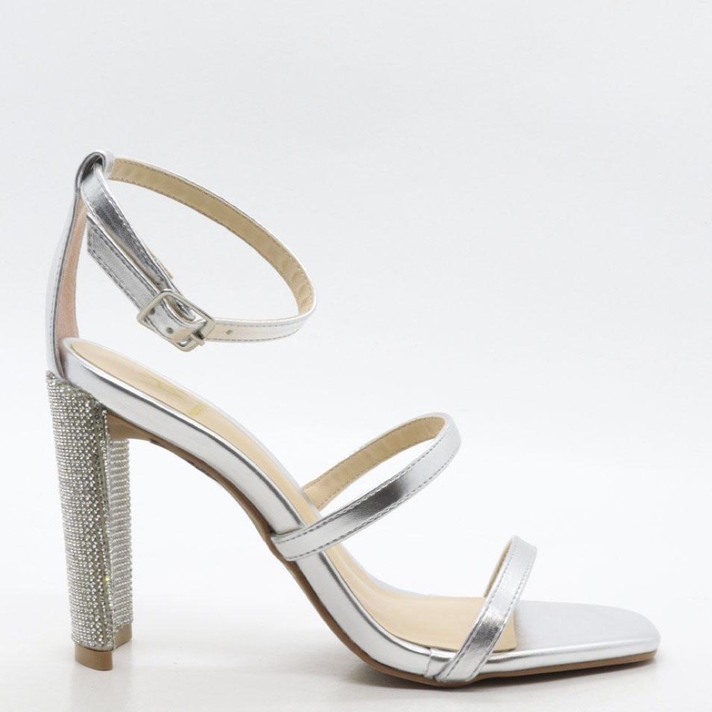 Sandália Salto Bloco Metalizada Prata 2