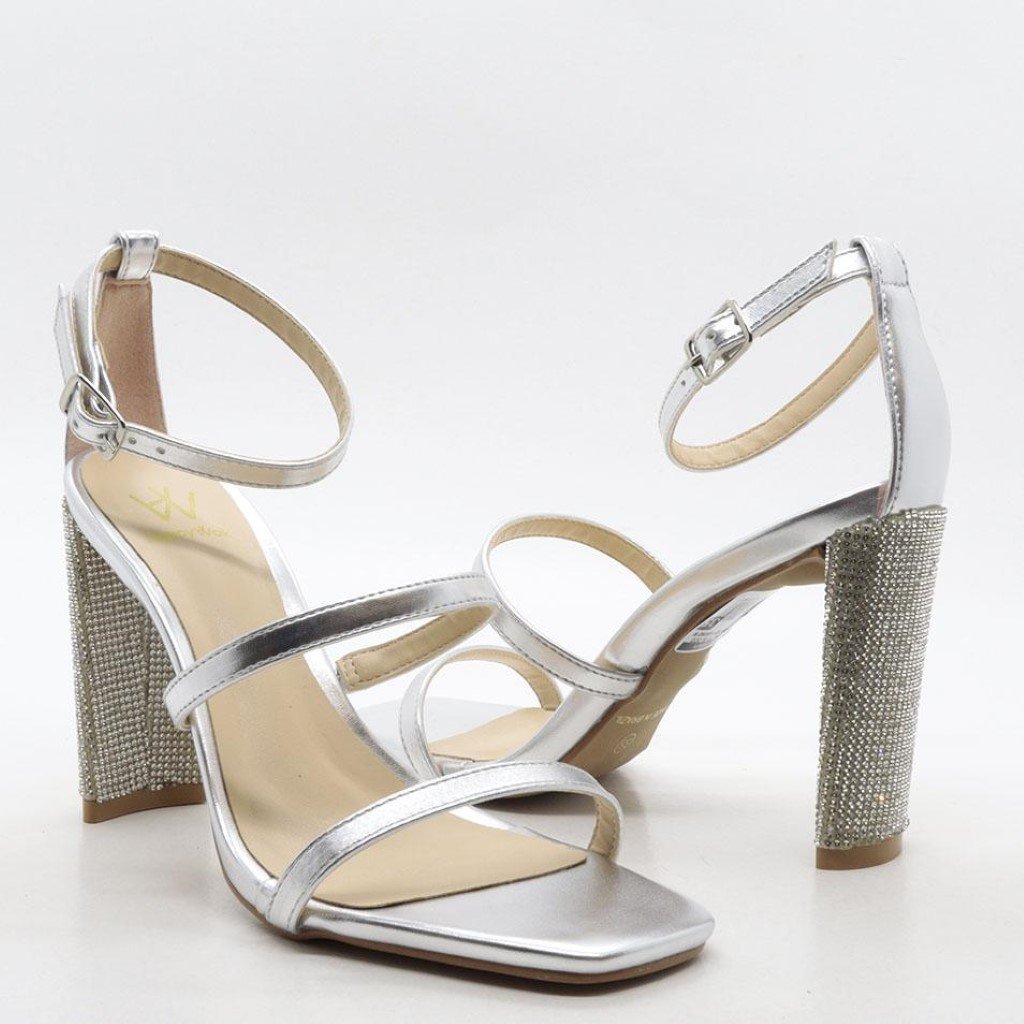 Sandália Salto Bloco Metalizada Prata 3