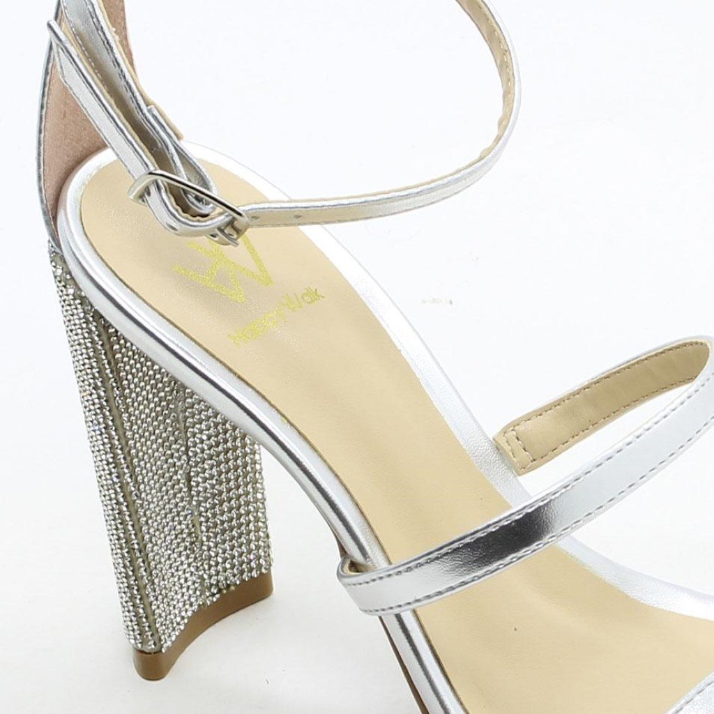 Sandália Salto Bloco Metalizada Prata 4