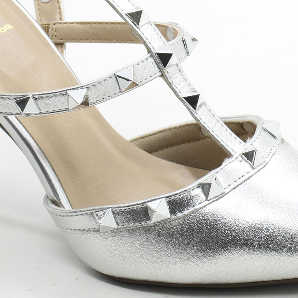 Scarpin Salto Fino Inspired Metais Prata 2