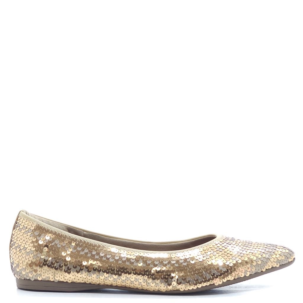 Sapatilha Bico Fino Brilho Dourado 2