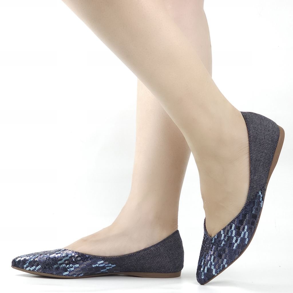 Sapatilha Bico Fino Brilho Azul 1