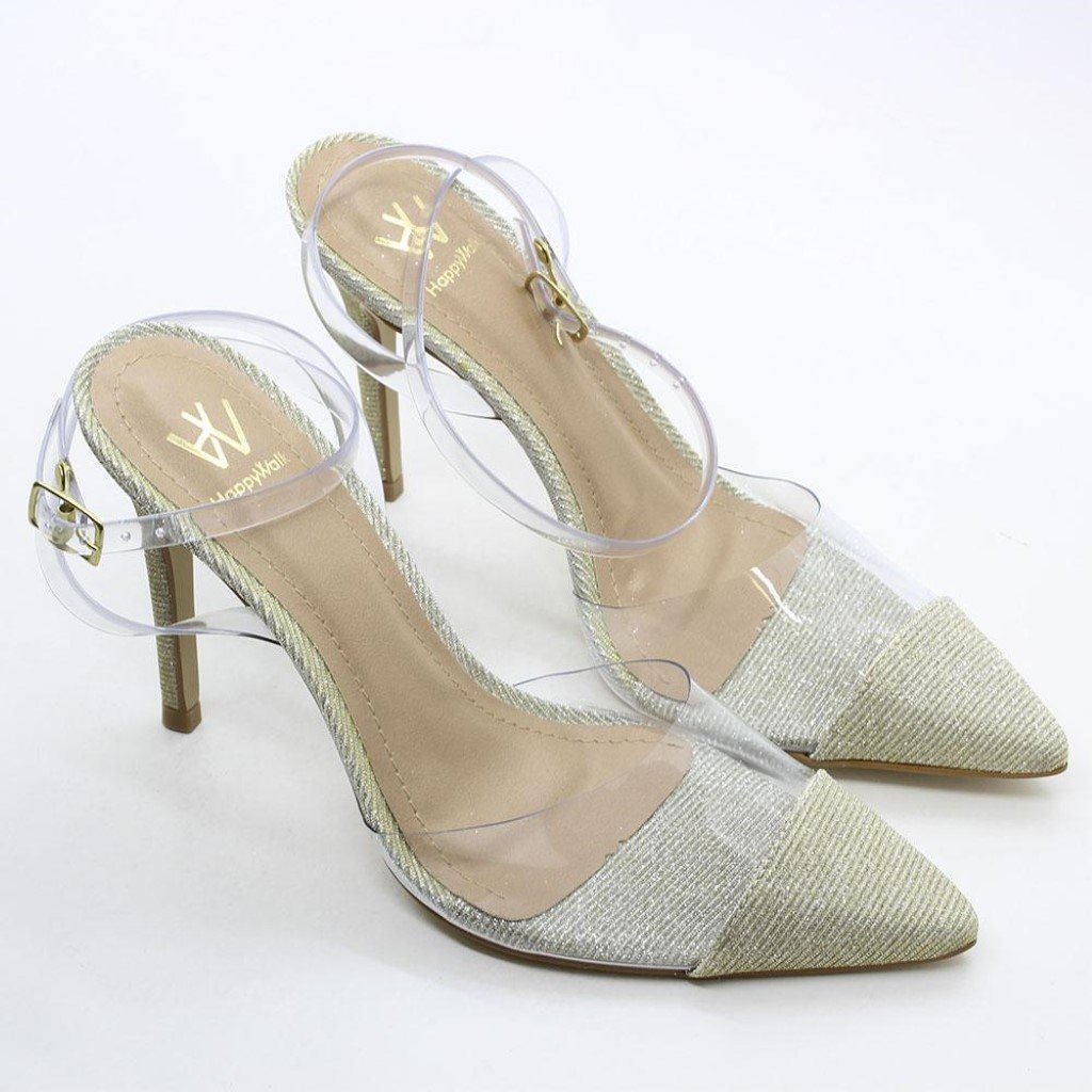 Scarpin Salto Fino Glitter Vinil Dourado 5