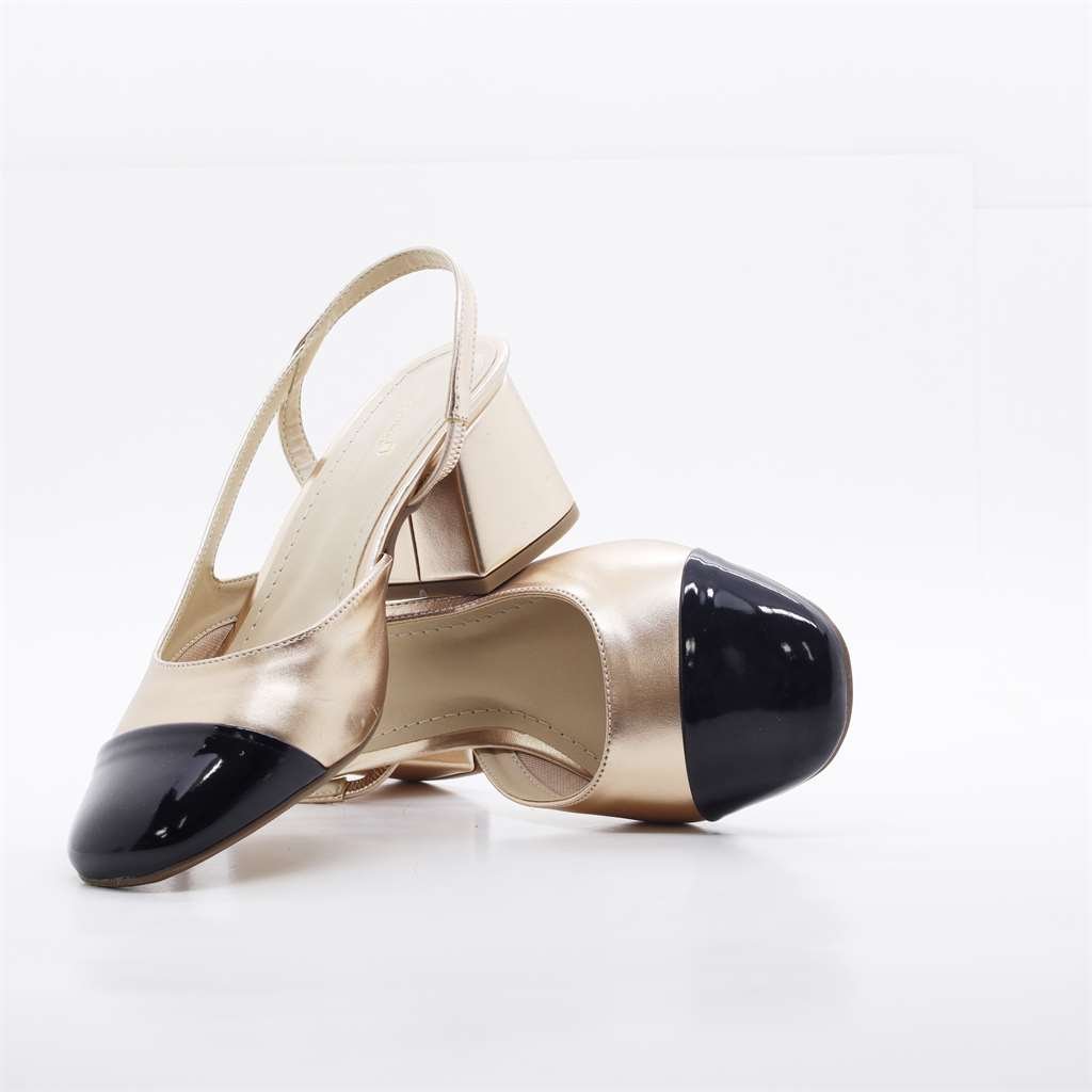 Sandália Salto Bloco Slingback Dourado/Preto 5