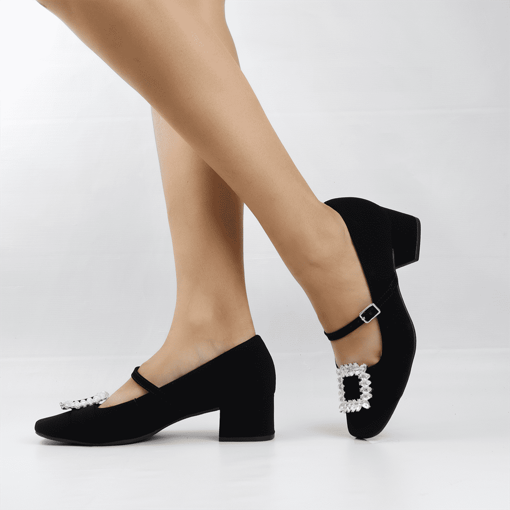 Scarpin Salto Bloco Fivela Preto 1