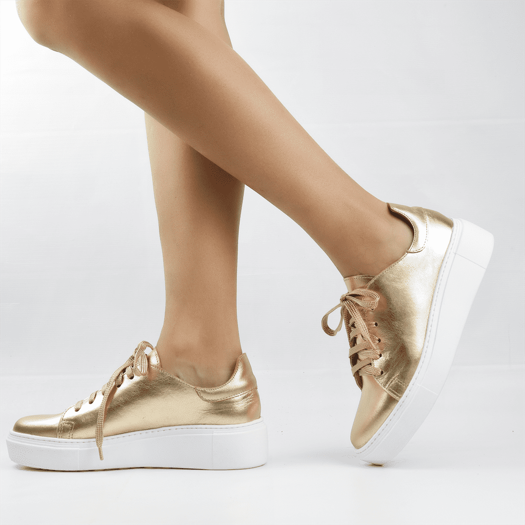 Tênis Flat Sola Alta Dourado - Main Image