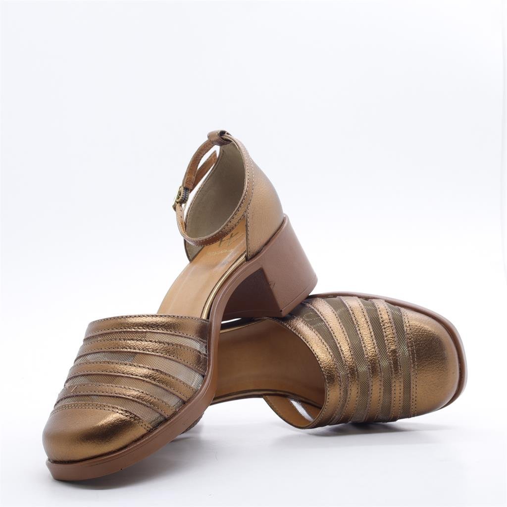 Sandália Salto Bloco Tela Marrom 5