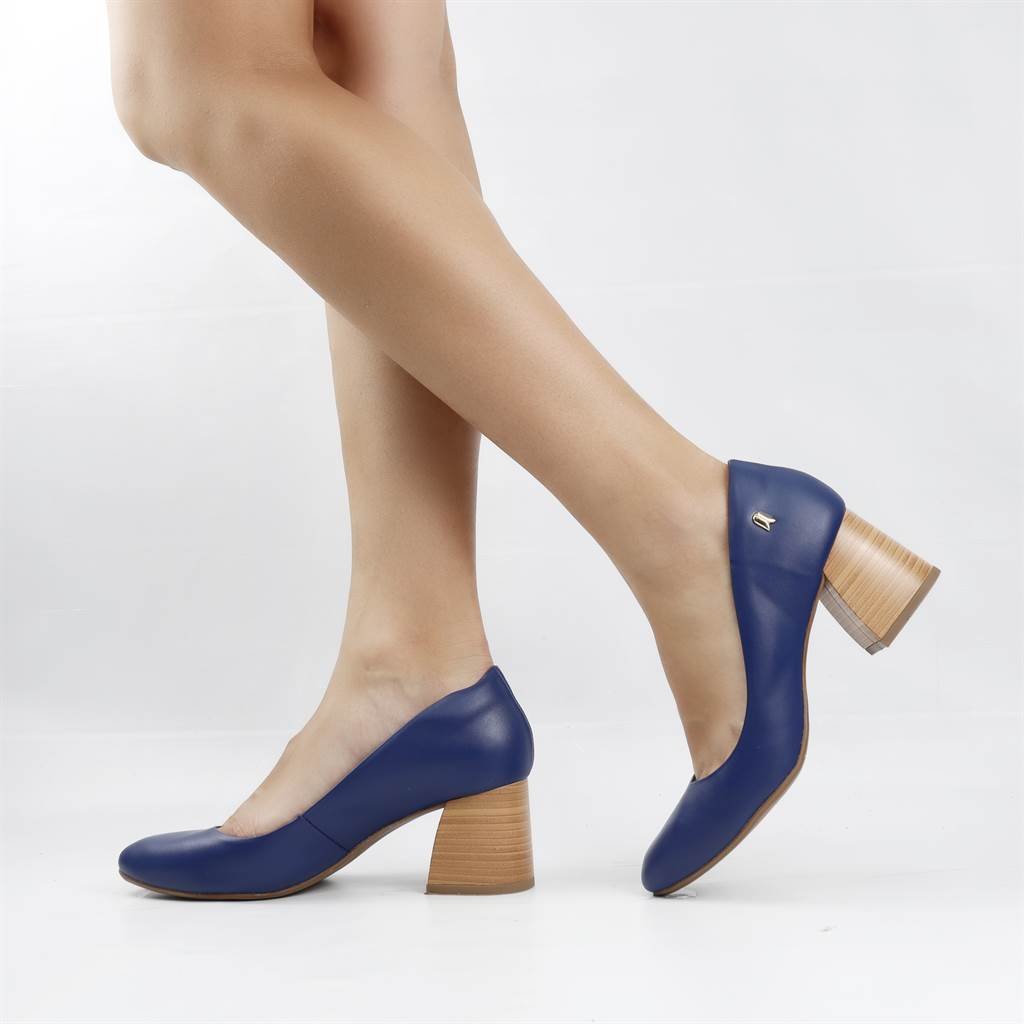 Scarpin Salto Bloco Couro Azul 1