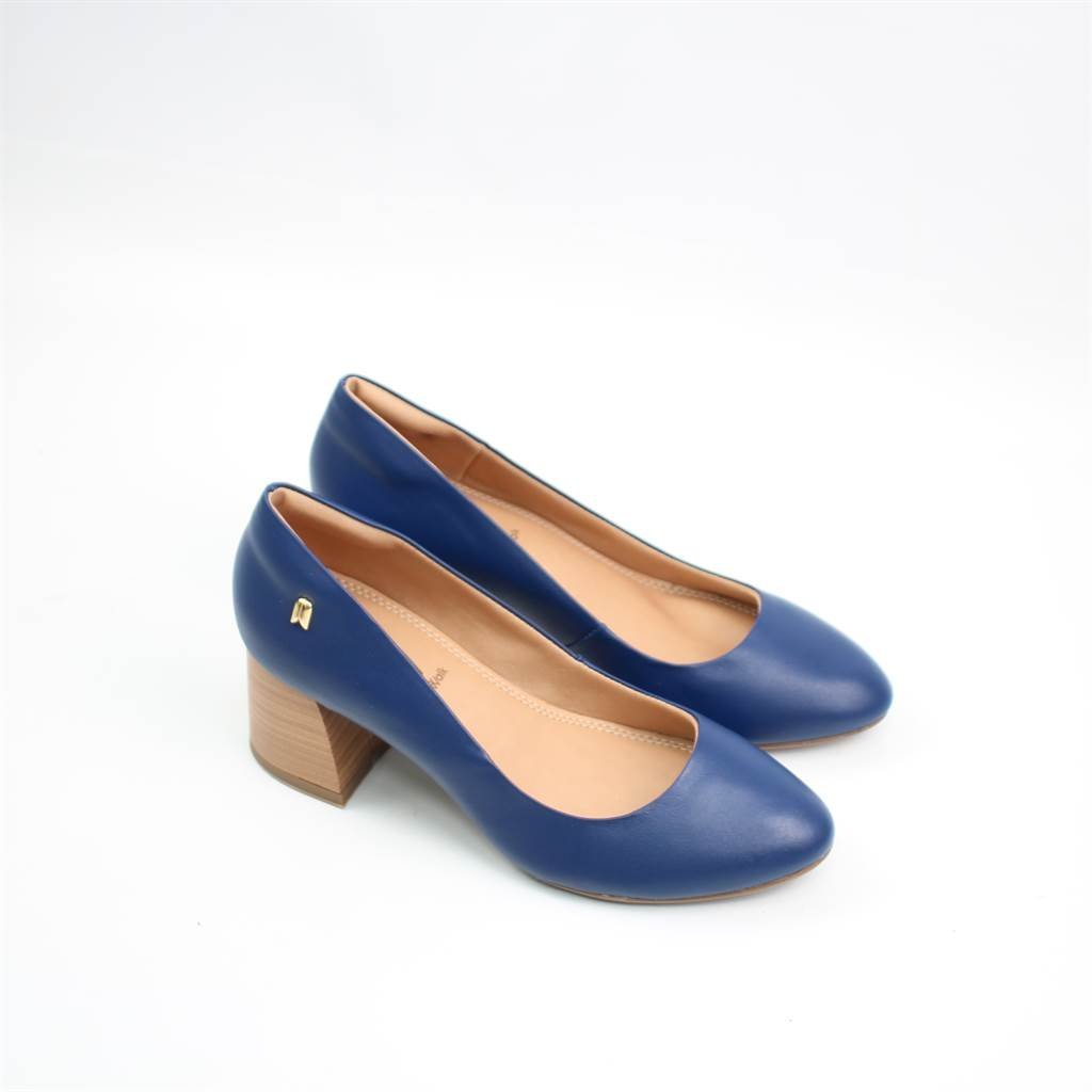 Scarpin Salto Bloco Couro Azul 2