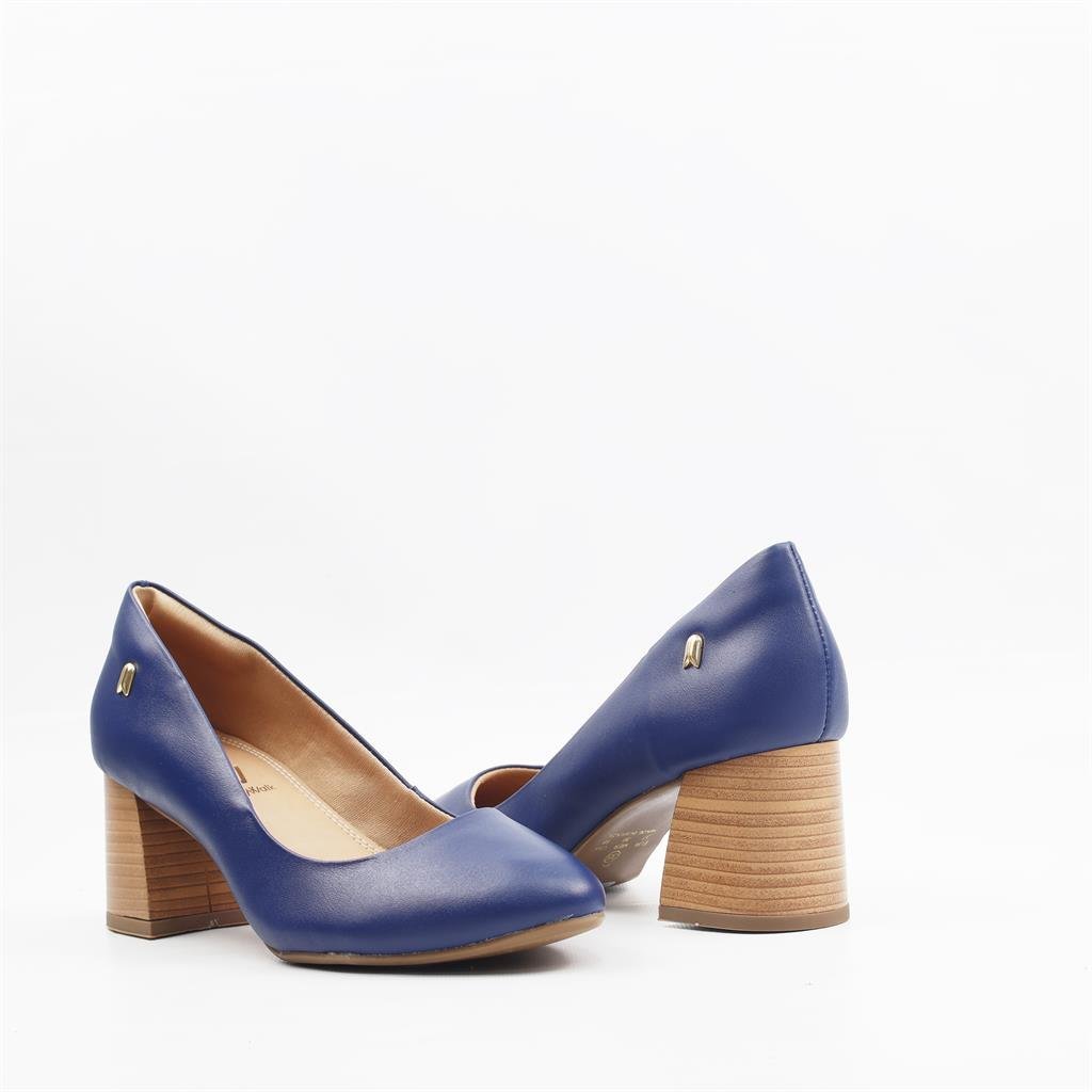 Scarpin Salto Bloco Couro Azul 4