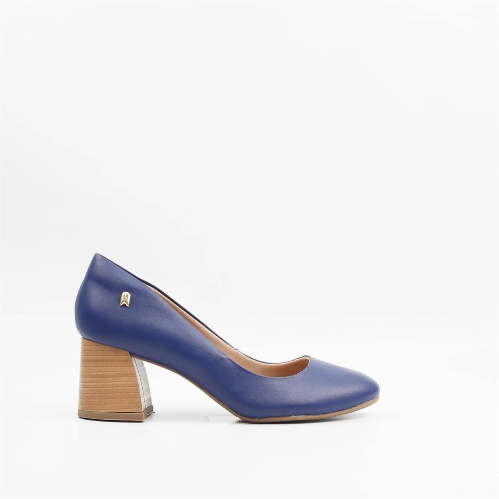 Scarpin Salto Bloco Couro Azul 5