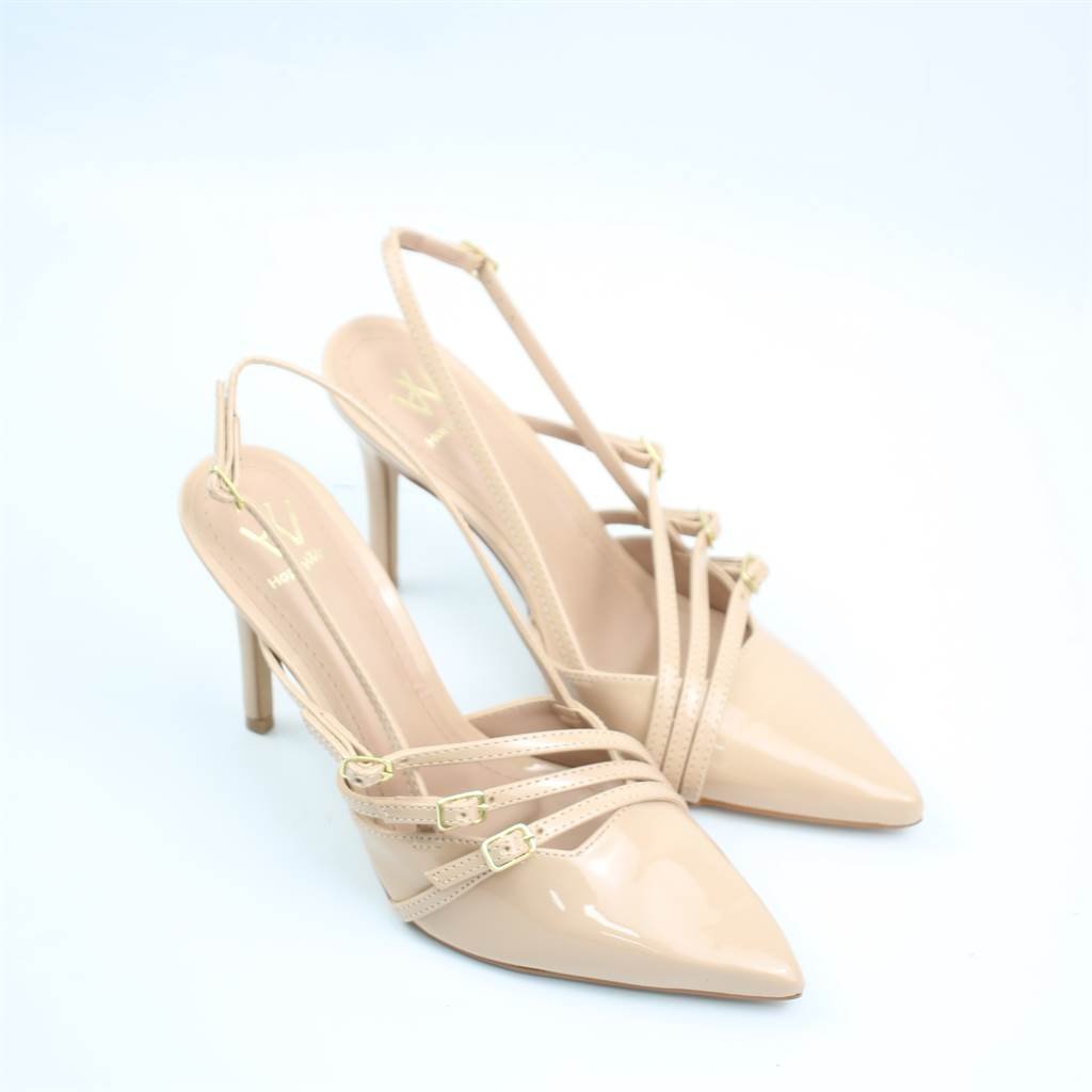 Scarpin Salto Fino Verniz Bege 2