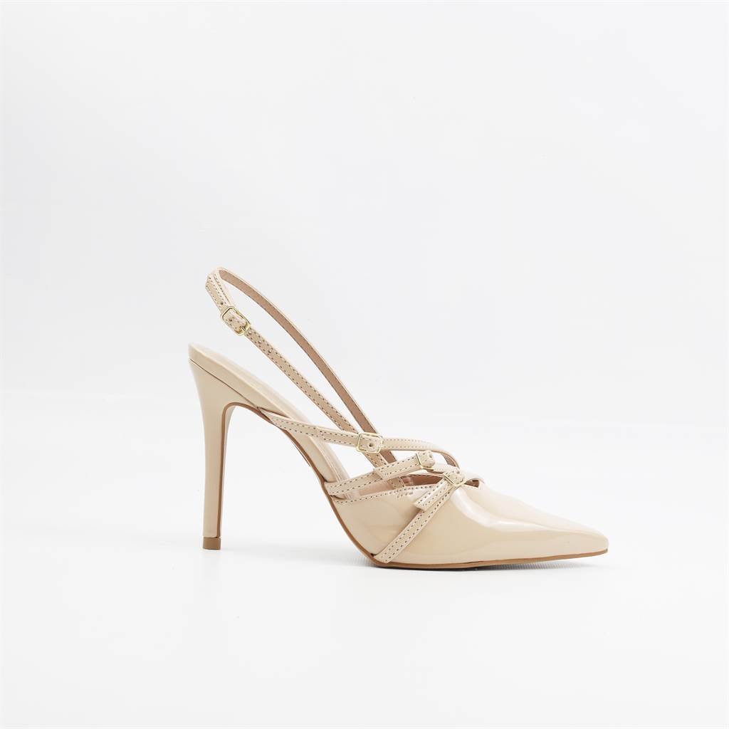 Scarpin Salto Fino Verniz Bege 4