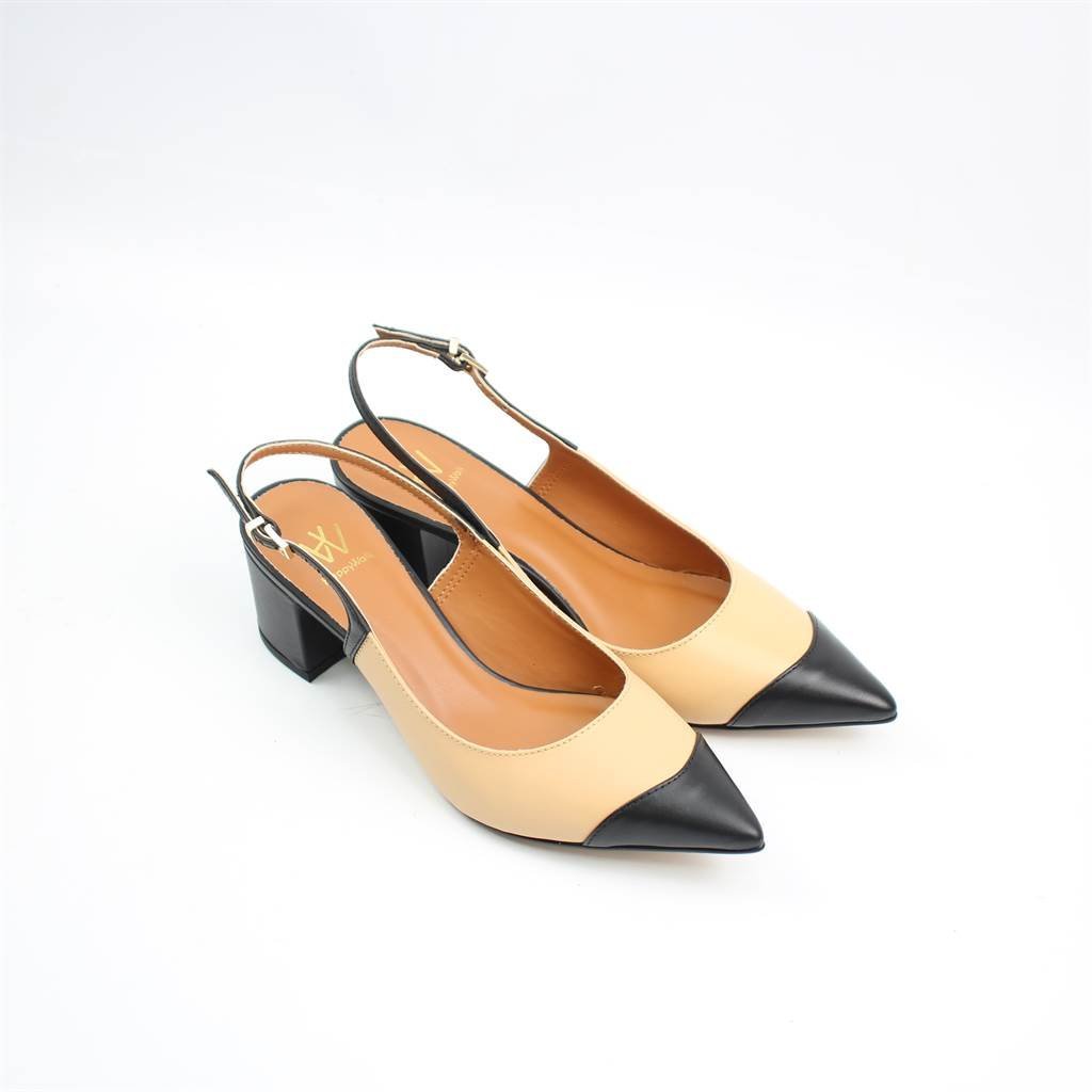 Scarpin Salto Bloco Slingback Bege/Preto 2