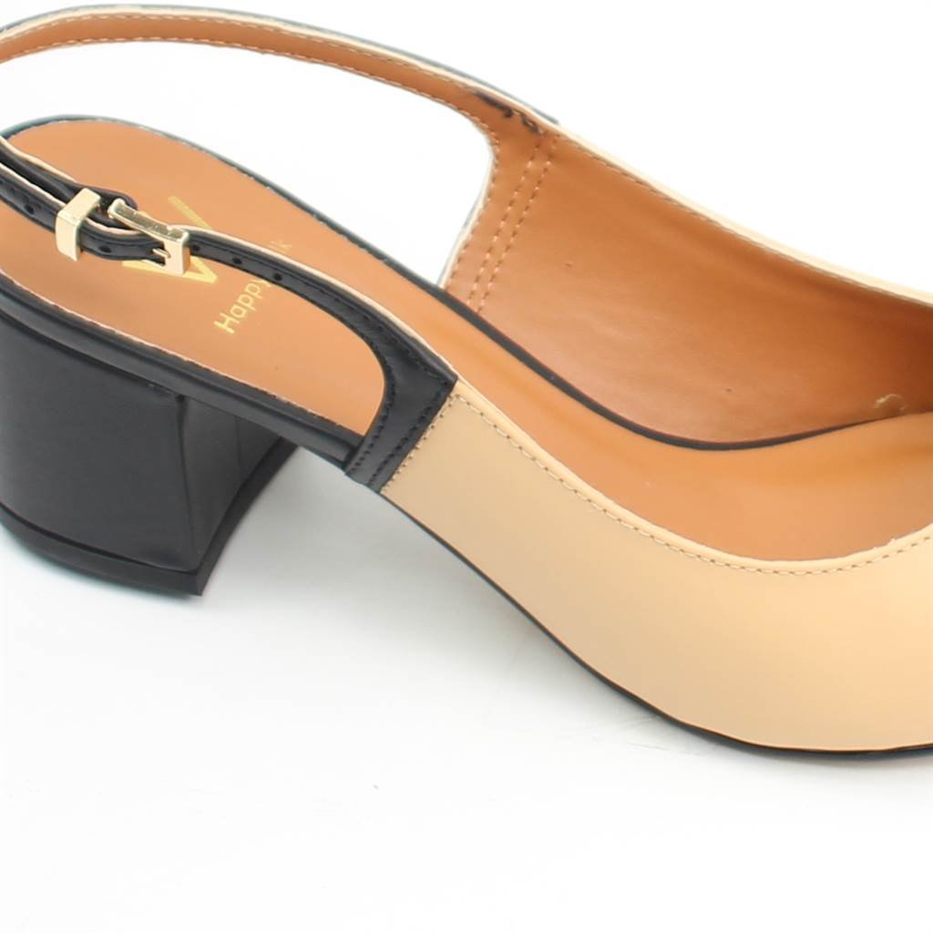 Scarpin Salto Bloco Slingback Bege/Preto 3
