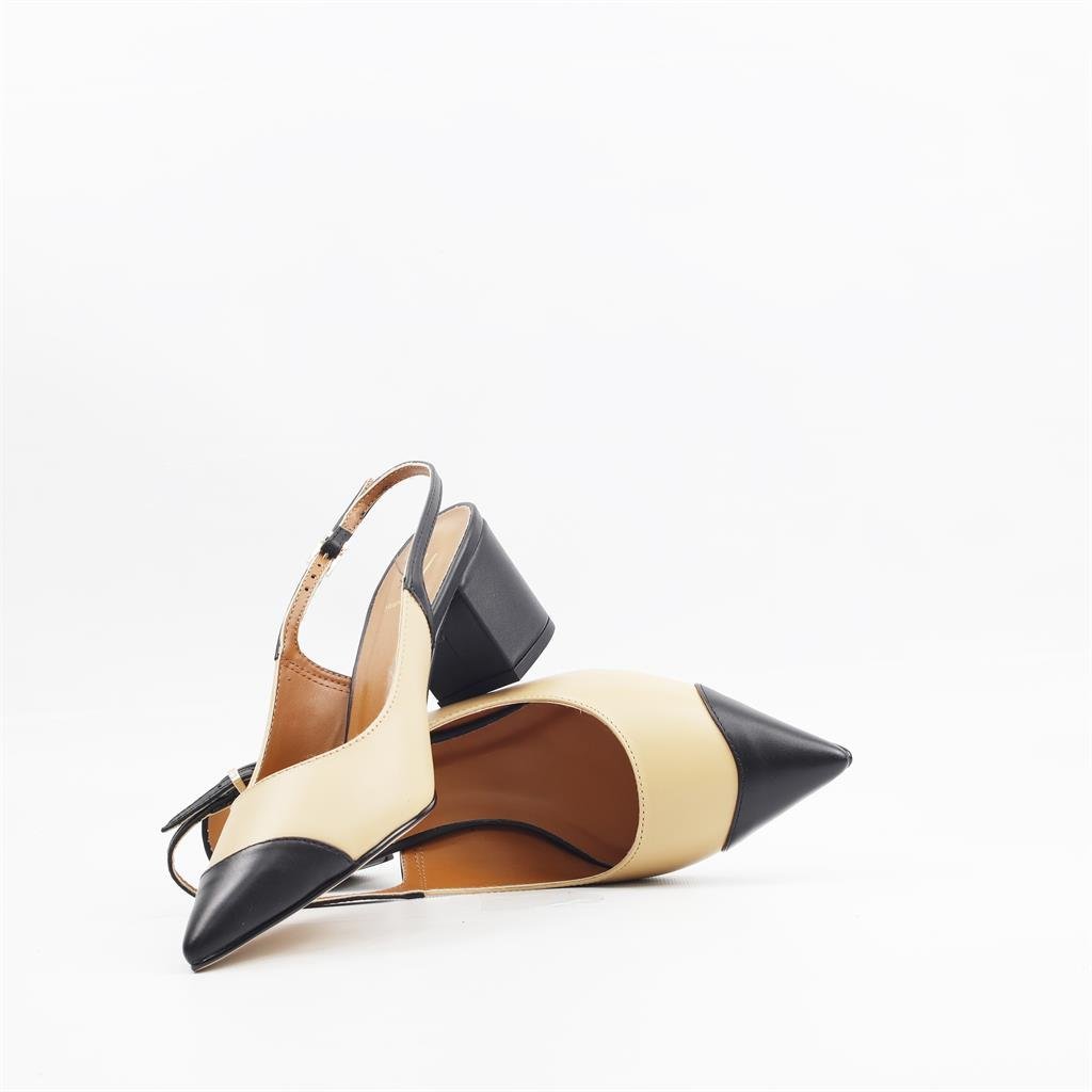 Scarpin Salto Bloco Slingback Bege/Preto 4