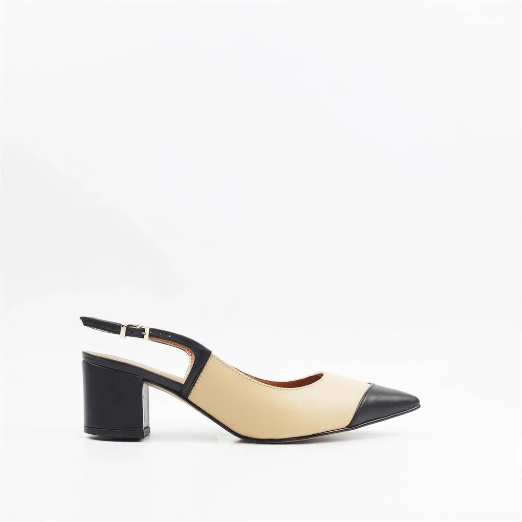 Scarpin Salto Bloco Slingback Bege/Preto 5