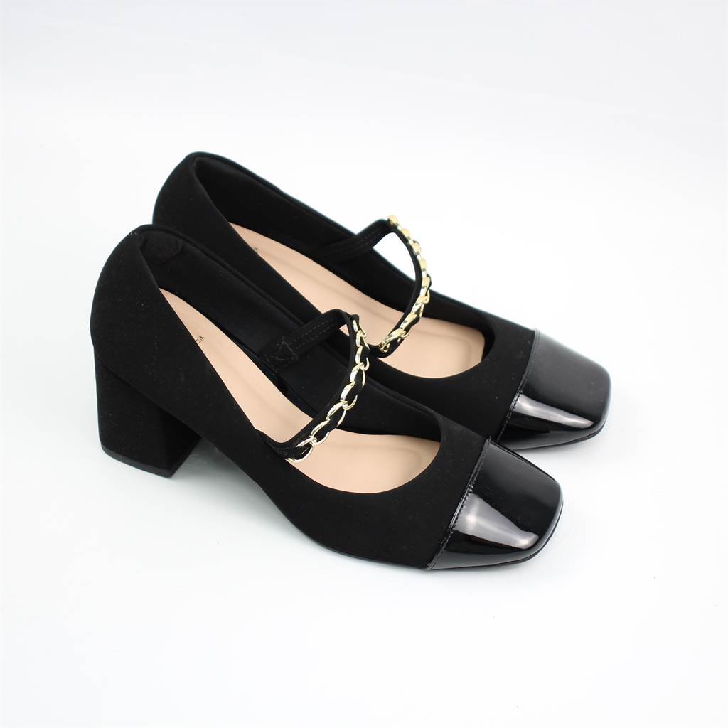 Scarpin Salto Bloco Fivela Preto 2