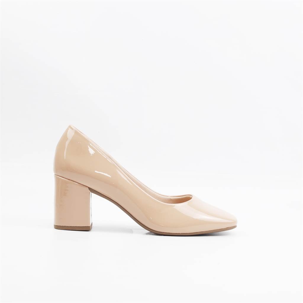 Scarpin Salto Bloco Verniz Bege 5