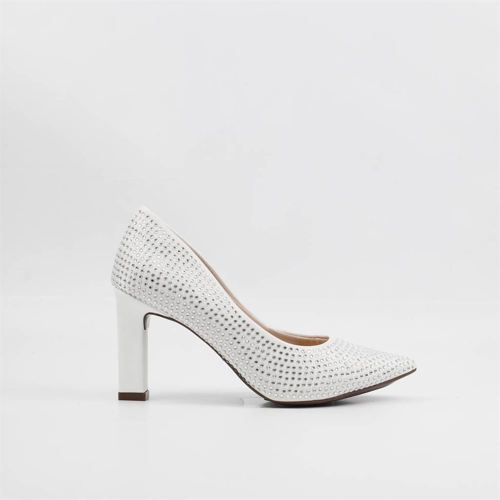 Scarpin Salto Bloco Hot Fix Branco 4