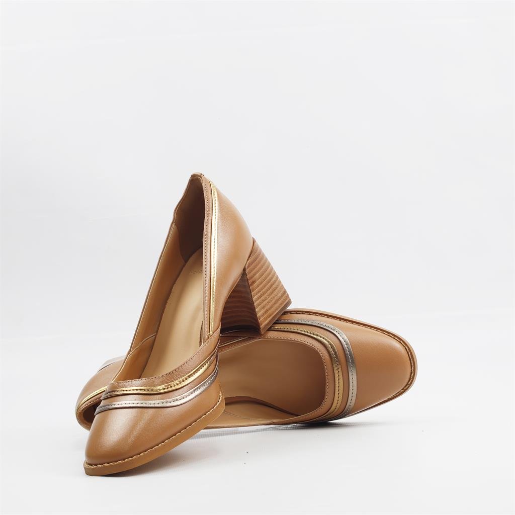 Scarpin Salto Bloco Couro Marrom 4