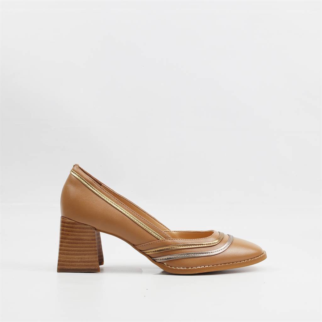 Scarpin Salto Bloco Couro Marrom 5