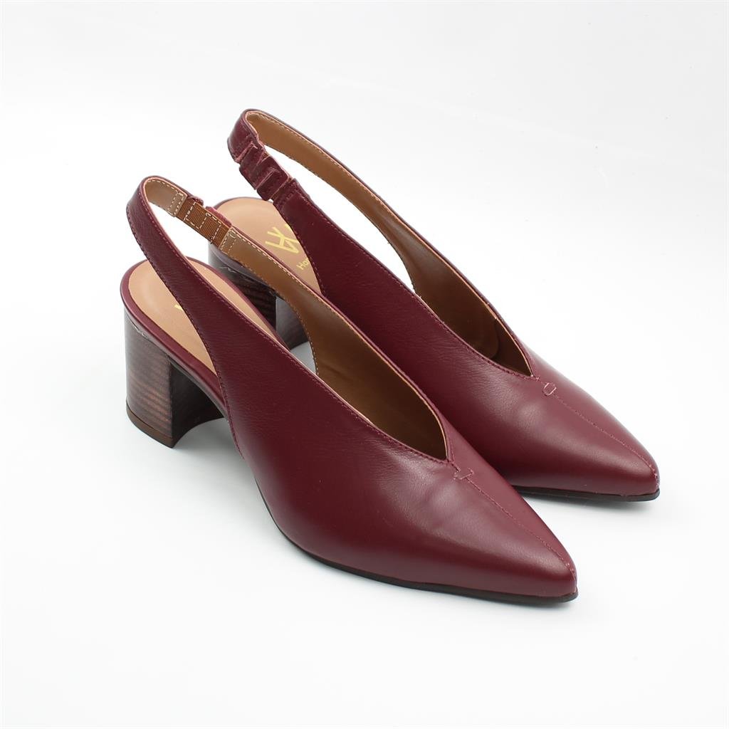 Scarpin Salto Bloco Slingback Couro Vermelho 2