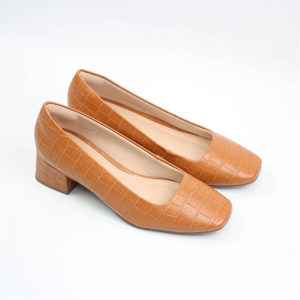 Scarpin Salto Bloco Croco Marrom 2