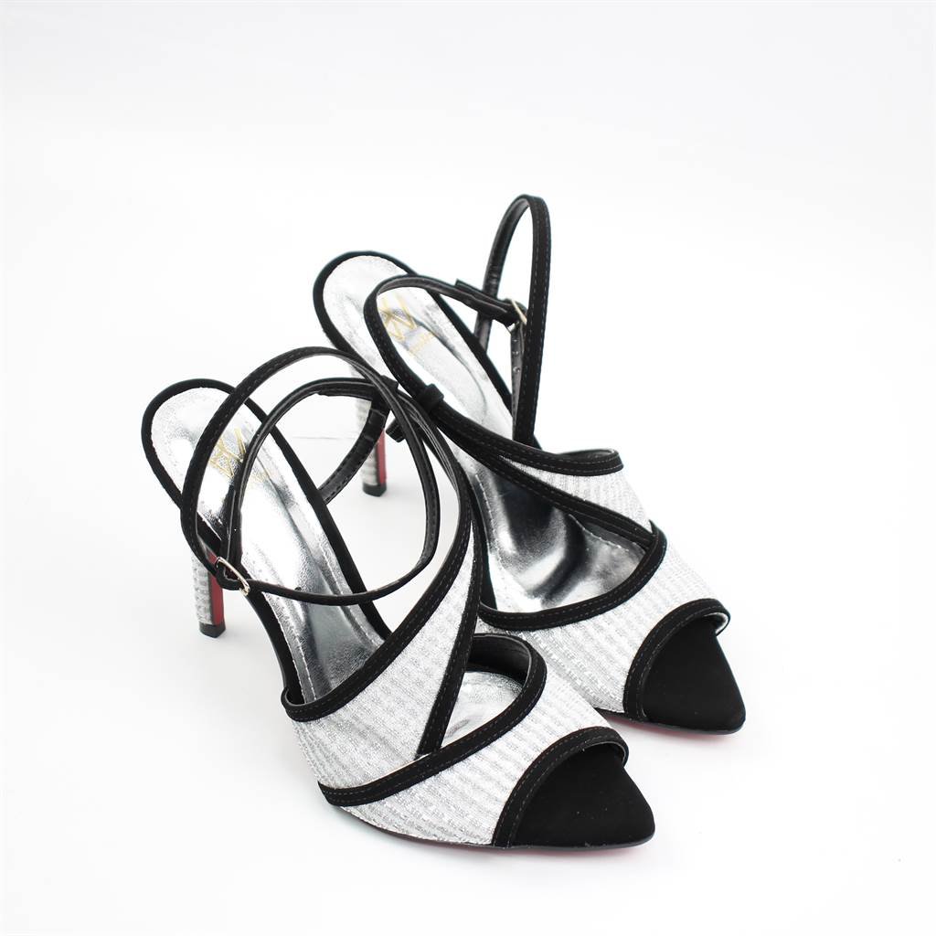 Sandália Salto Fino Bicolor Prata/Preto 2