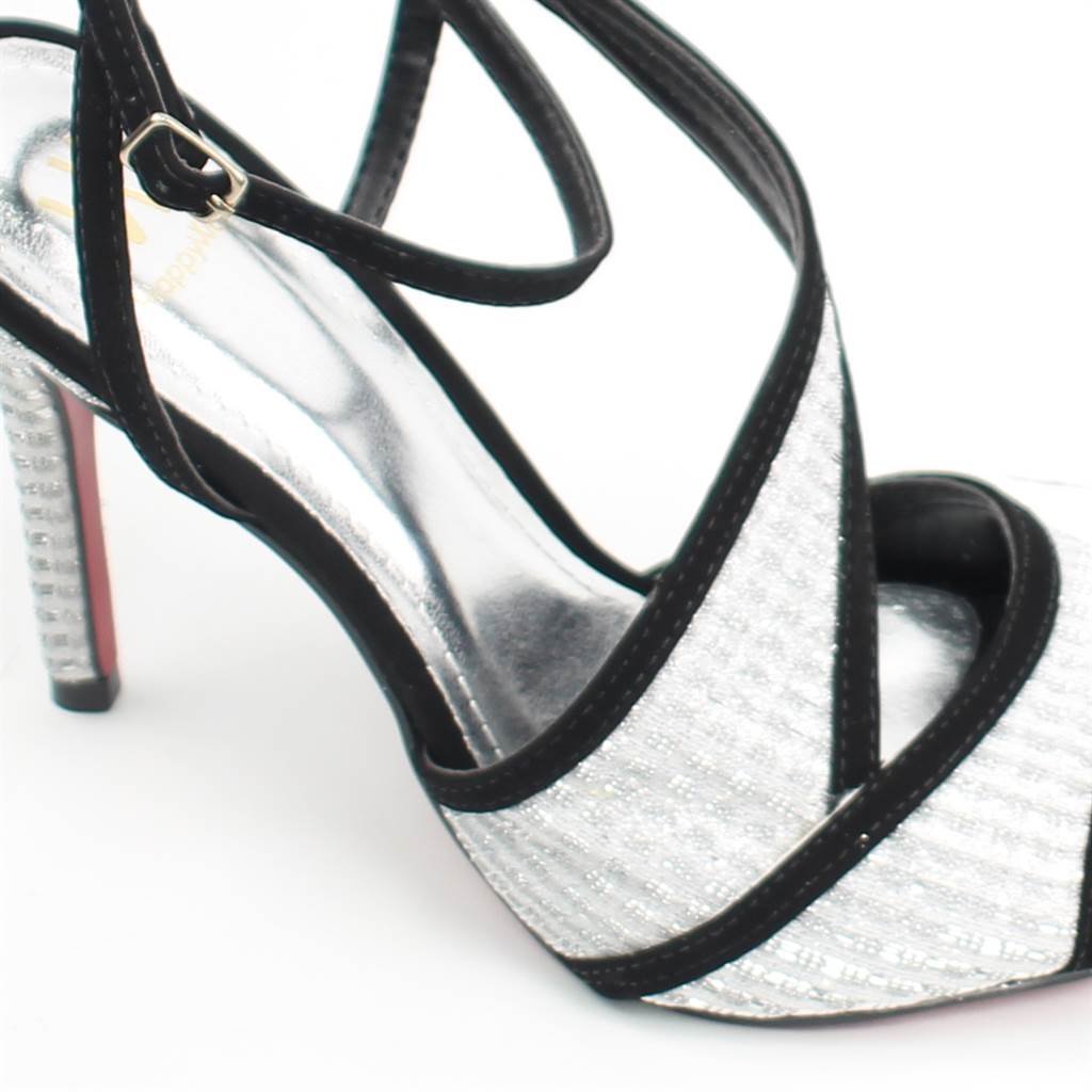 Sandália Salto Fino Bicolor Prata/Preto 3