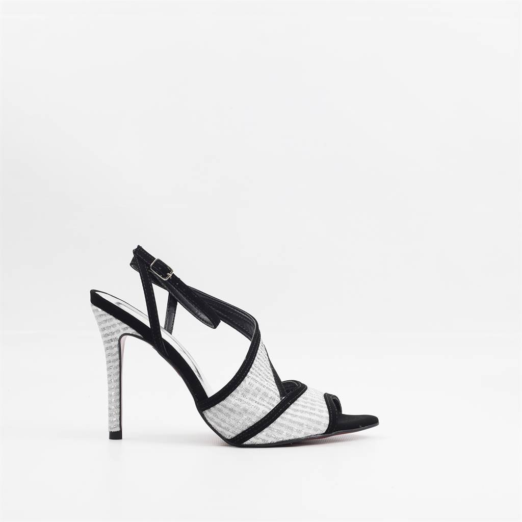 Sandália Salto Fino Bicolor Prata/Preto 4