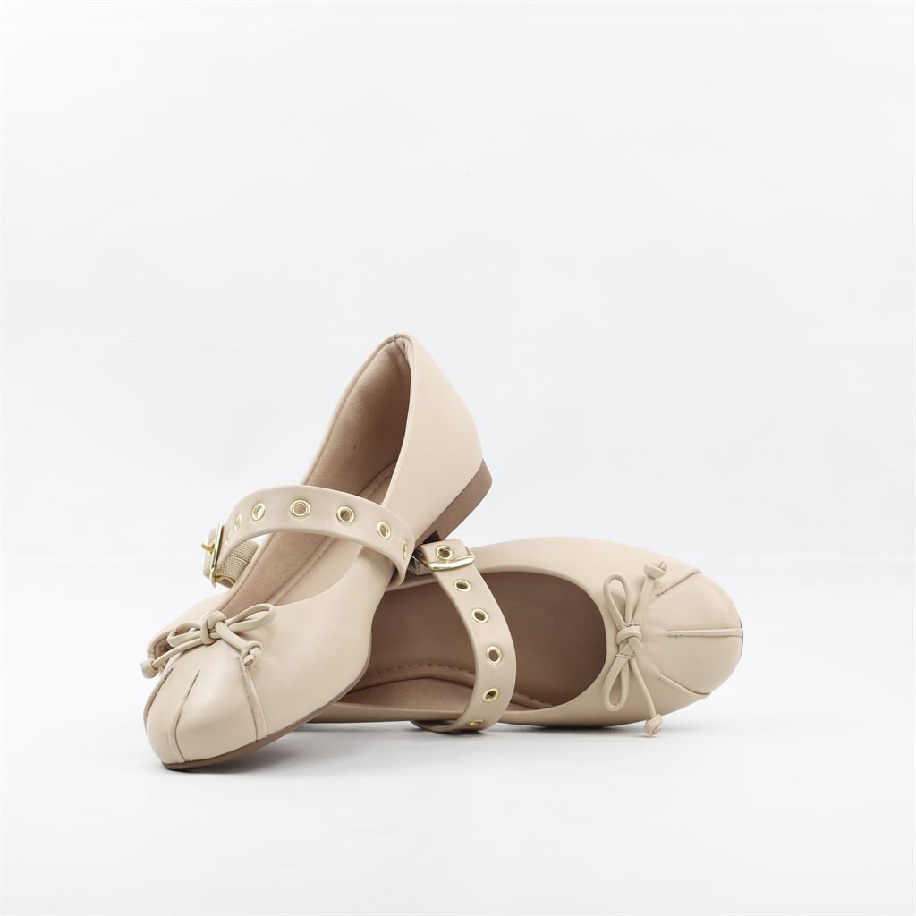 Sapatilha Bico Redondo Fivela Bege 4