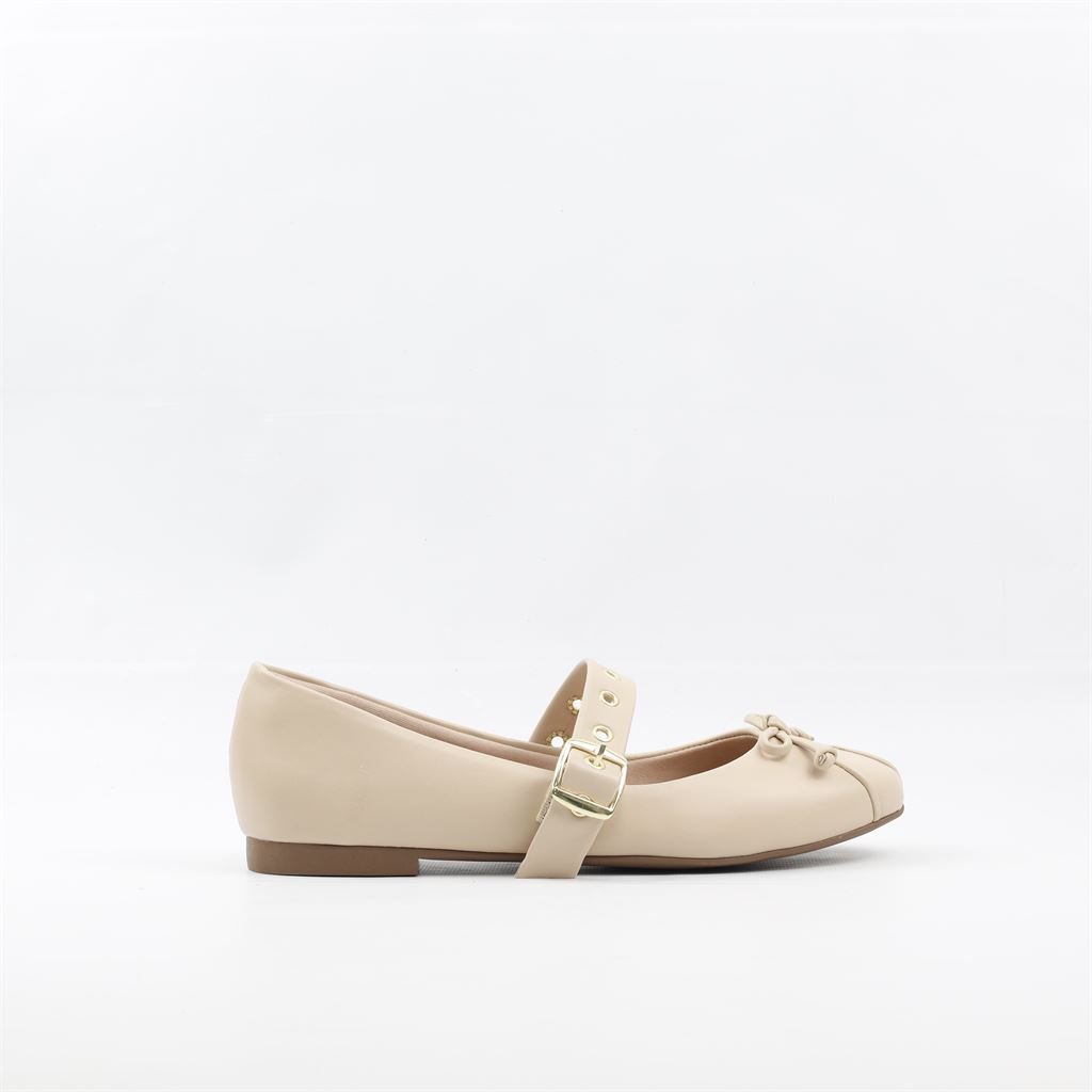 Sapatilha Bico Redondo Fivela Bege 5