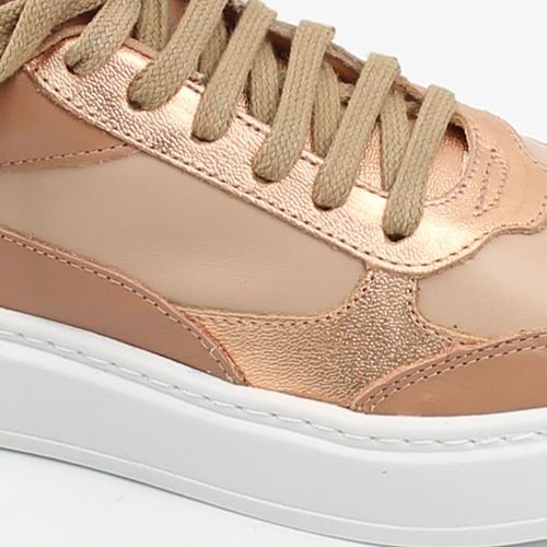 Tênis Flatform Couro Amarração Bege 3