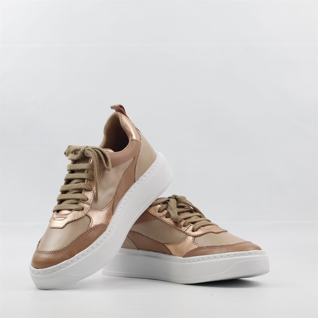 Tênis Flatform Couro Amarração Bege 4
