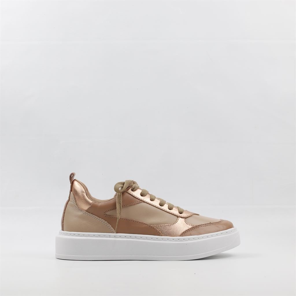 Tênis Flatform Couro Amarração Bege 5