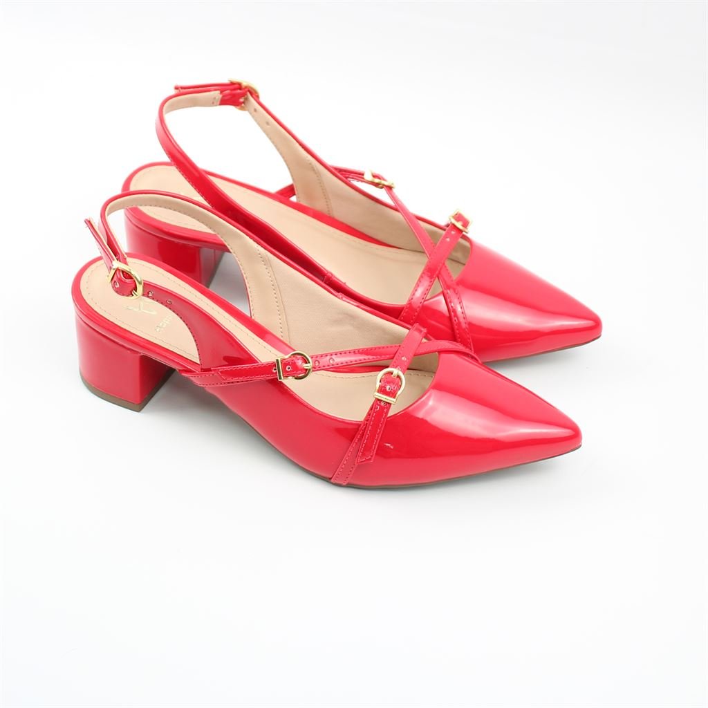 Scarpin Salto Bloco Fivela Verniz Vermelho 2