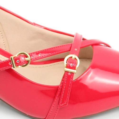 Scarpin Salto Bloco Fivela Verniz Vermelho 3
