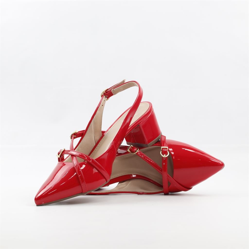 Scarpin Salto Bloco Fivela Verniz Vermelho 4