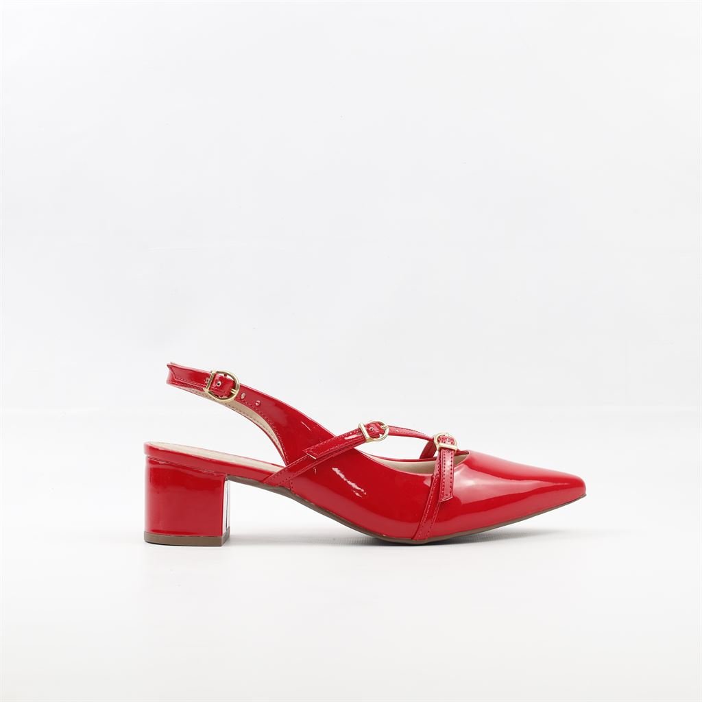 Scarpin Salto Bloco Fivela Verniz Vermelho 5
