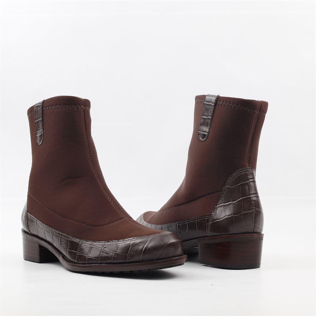Bota Cano Baixo Croco Lycra Marrom 4