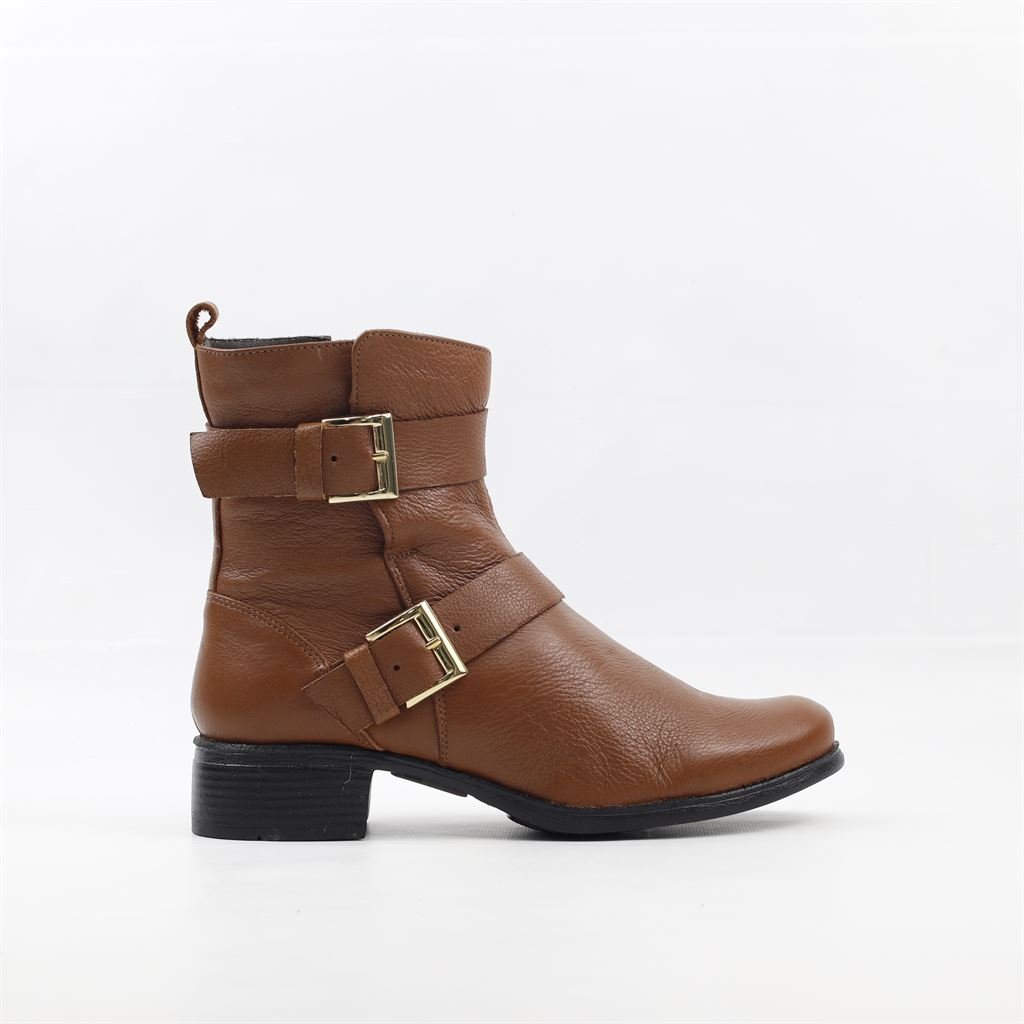 Bota Cano Baixo Fivelas Couro Marrom 2