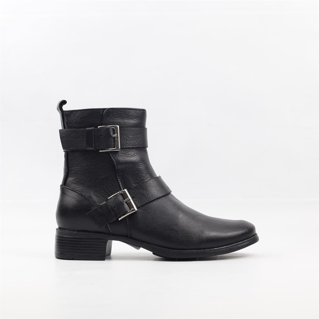 Bota Cano Baixo Fivelas Couro Preto 3