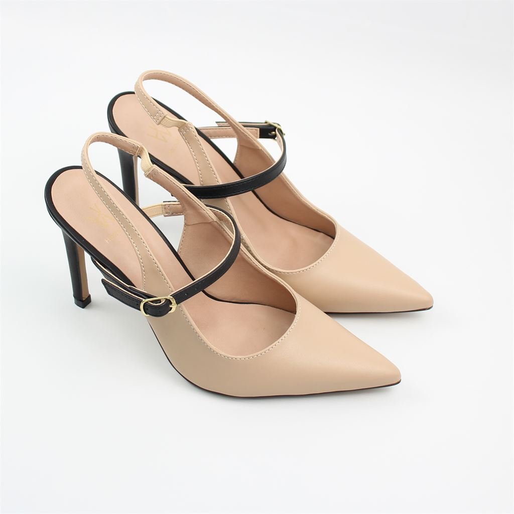 Scarpin Salto Bloco Slingback Bege 2