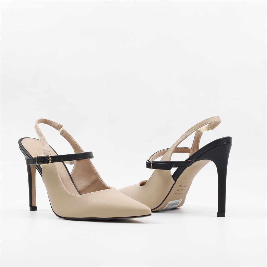 Scarpin Salto Bloco Slingback Bege 4