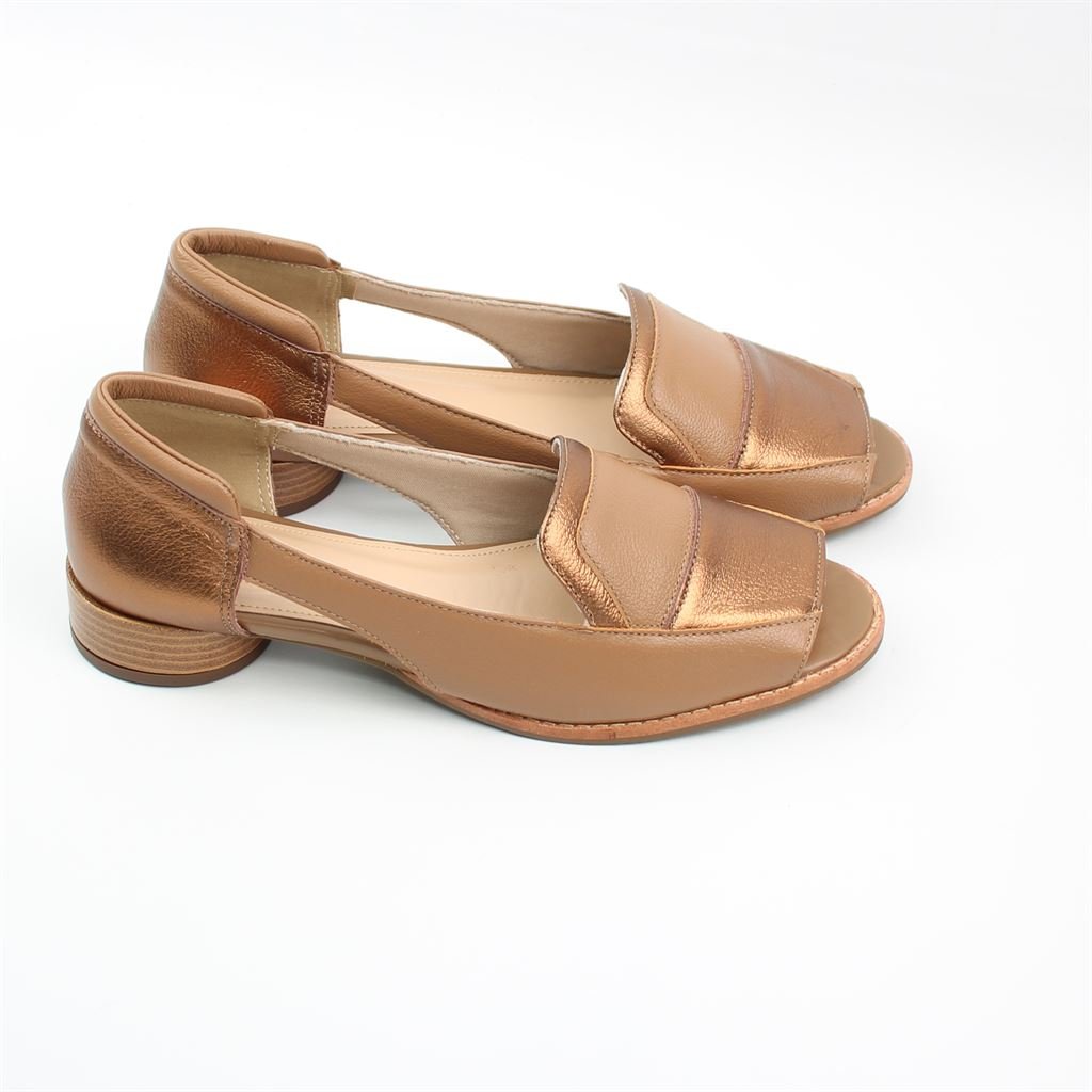 Peep Toe Salto Bloco Couro Marrom 3