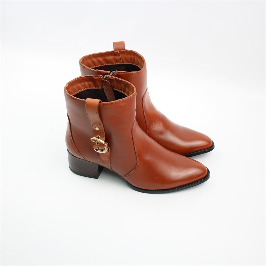 Bota Cano Baixo Couro Fivela Marrom 3