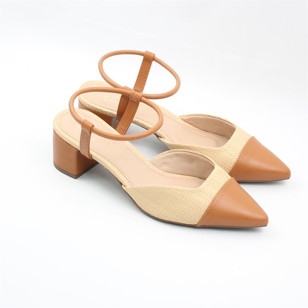 Scarpin Salto Bloco Slingback Bege 2