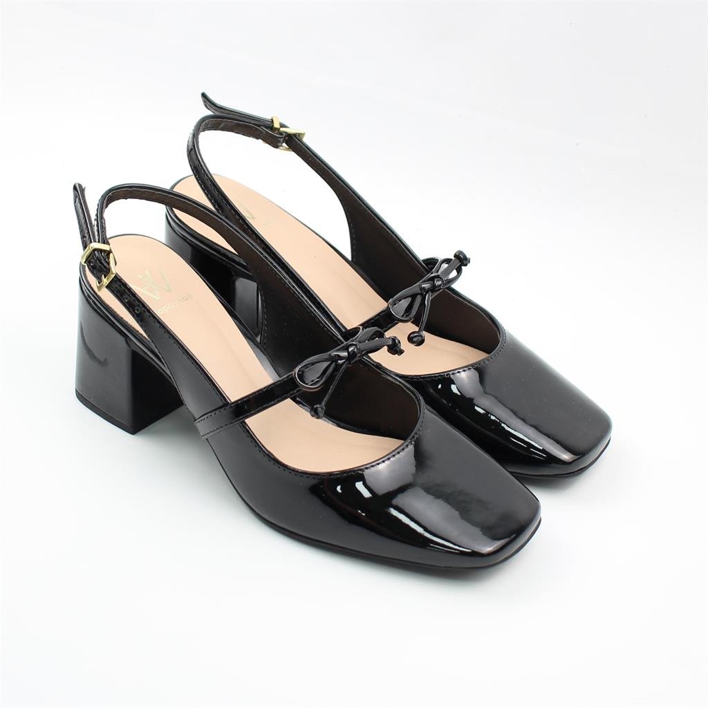 Scarpin Slingback Salto Bloco Preto 2