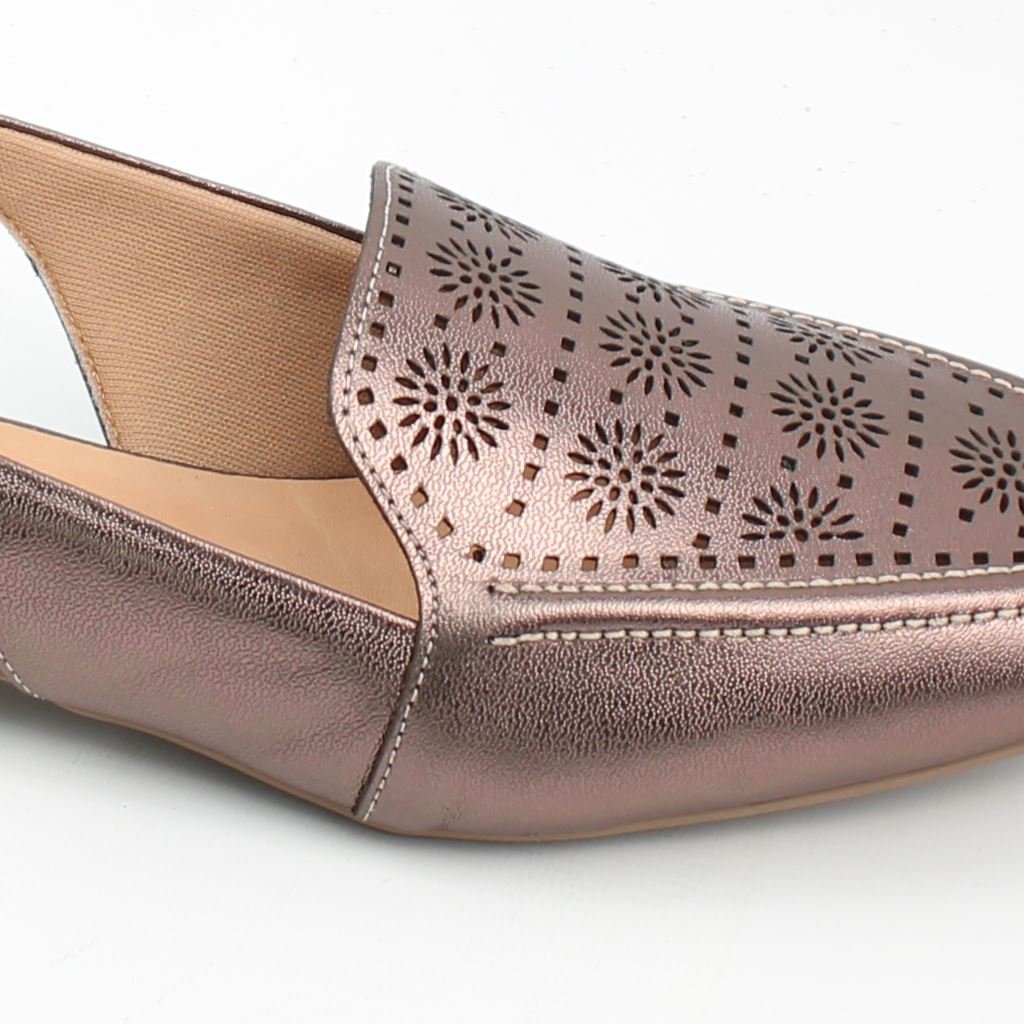 Mocassim Slingback Metalizado Couro Cinza 3